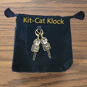 Classic Official Retro Kit-Cat Klock Black& Gold Earrings W/Box. USA Made! NWOT